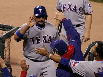 Texas Rangers v San Francisco Giants, Game 1: Bengie Molina Photographic Poster Print by Justin Sullivan, 18x24