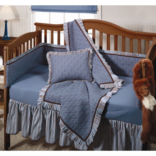 Blue and Brown Monkey 4 Piece Crib Bedding Set product image