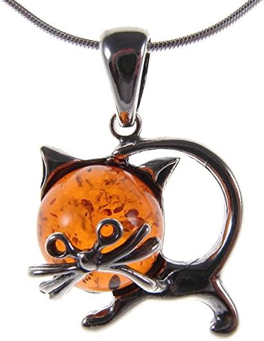 BALTIC AMBER AND STERLING SILVER 925 CAT KITTEN ANIMAL PENDANT NECKLACE JEWELLERY JEWELRY WITH inch 10"/25cm, 12"/30cm, 14"/35cm, 16"/40cm, 18"/45cm, 20"/50cm, 22"/55cm, 24"/60cm, 26"/65cm, 28"/70cm, 30"/75cm, 32"/80cm, 34"/85cm, 36"/90cm, 38"/95cm, 40"/100cm 1mm THICK STERLING SILVER 925 STAMPED ITALIAN DESIGNER SNAKE LINK STYLE CHAIN WITH LOBSTER CLAW CLASP
