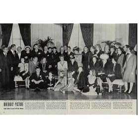BIRTHDAY PICTURE, Fund raisers pose in White House. Last week for the 11th time a varied assortment of personalities flocked to Washington to help the National Foundation for Infantile Paralysis celebrate President Roosevelt's 63rd birthday. Pictured are Joe E. Brown, Margaret O'Brien, George Murphy, Chandler Roosevelt, Eleanor Lund, Susanna Foster, Mrs. John Roosevelt, Linda Darnell, Gale Storm, Jane Wyman, Mary Margaret Truman, Monty Woolley, Kay Kyser, Gene Kelly, Danny Kaye, Robert E. McMath, Fred Finklehoffe, Myrna Loy, Vice President Truman, Mrs. Truman, Veronica Lake, and Alan Ladd. ..... 1945 LIFE Magazine Picture, A5270A. 19450212