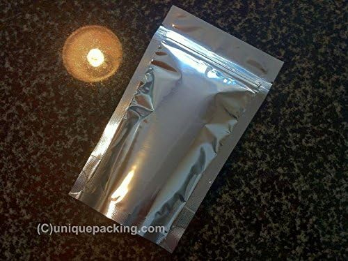 Stand Up Pouch 5x8 Bag (FSUP-B) 4 to 16 Oz. w/ Ziplock Closure, Silver-Silver - Pack of 50