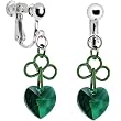 Handcrafted Austrian Crystal Emerald Irish Heart Clip Earrings