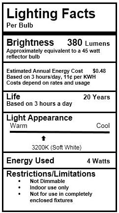 Grimaldi Lighting LED Bulb For Recessed and Tracked Lighting Applications, 2 Pack, 380 Lumens, 4 Watts, Soft White, Not Dimmable, 45W Equivalent