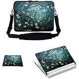Meffort Inc 17 17.3 inch Laptop Carrying Sleeve Bag Case with Hidden Handle & Adjustable Shoulder Strap with Matching Skin Sticker and Mouse Pad Combo - Vincent van Gogh Almond Blossoming
