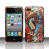 Rubberized brown blue red Enticing Peacock flower Snap on Design Case Hard Case Skin Cover Faceplate for Apple Iphone 4 4S Generation (AT&T/Verizon/Sprint)