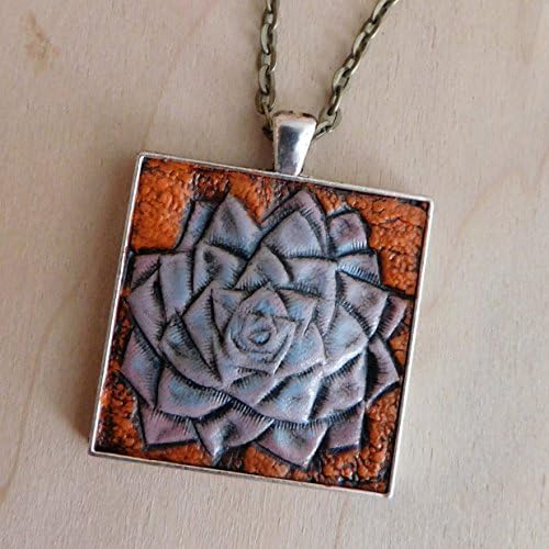 Tooled Leather Succulent Pendant Necklace