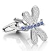 Men's 2 PCS Rhodium Plated Cufflinks CZ Silver Tone Blue Dragonfly Shirt Wedding Business 1 Pair Set