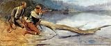 FRAMED oil paintings - Frederic Remington - 24 x 10 inches - The Winchester