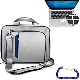 Grey / Blue Apple MacBook Pro / MacBook Air 13.3 Inch Laptop Shoulder Strap Carrying Case Bag, Keyboard Silicone Skin Cover, and a Free Carabiner Key Chain