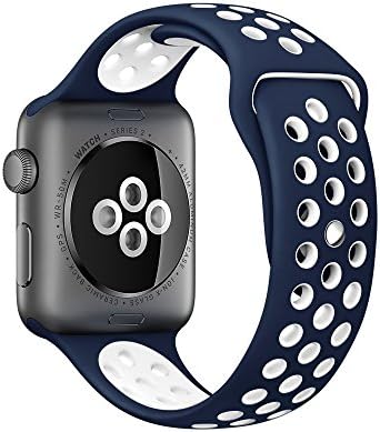Apple Watch 38mm Nike Sport Band, iMiWell Soft Silicone Quick Release Replacement Strap for Apple iWatch Series 1 Series 2, Apple Watch Nike+ (38mm Medium/Large Navy+White)