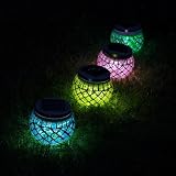 from SuperLED by Sourcing4U SuperLED Solar Garden Mosaic Jar Lights, 4-Pack, Red , Green, Blue & Yellow Model 4PK-SOLMOS