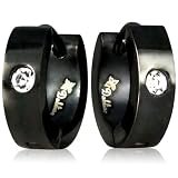 Black Stainless Steel Cubic Zirconia Huggie Hoop Earrings