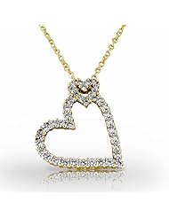 14KT Yellow Gold Romantic Two Heart Diamond Pendant. 3/4 CTW