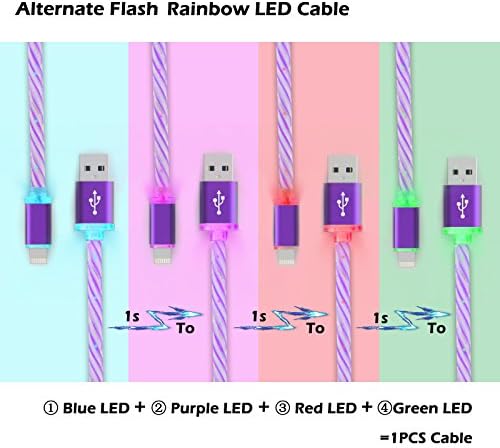 Alternate Flash LED Light UP iOS Charging Cable - Cell Phone USB Cable - 3.3 ft - High Speed Sync And Quick Charing USB Cables For iPhone 5 iPhone 6/6s iPhone 6/6s Plus (Purple)