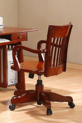 Mission Style Oak Finish Wooden Adjustable Home Office Desk Chair