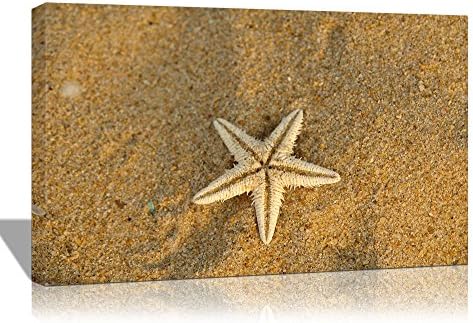 Eden Art 10''x14'' Stretched and Framed Modern Starfish with Sandy Beach Seascape Landscape Pictures Photo Prints on Canvas Paintings, HD High Giclle Walls Artwork for Home Decor , Ready to Hang