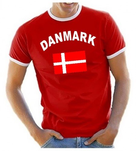 Dänemark T-Shirt Ringer Rot, Gr.S