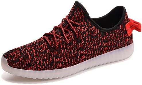 MWSC Men Women Unisex 7 Colors LED Luminous Flashing USB Charging Sneakers Light Up Low Top Colorful Glowing Leisure Flat Fashion Shoes with USB Charging Cable, Red, US 9