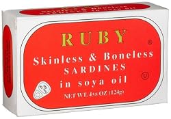 Ruby Skinless and Boneless Sardines In Soya Oil, 4 3/8-Ounce Tins (Pack Of 25)