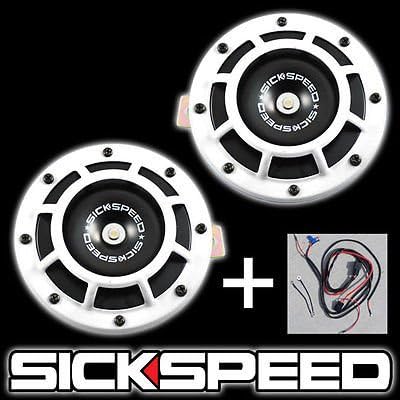 2Pc White Super Loud Grille Mount Compact Electric Blast Tone Horn W/ Harness for Nissan Versa