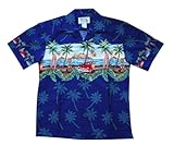 HAWAIIAN MEN'S WOODY TIKI ALOHA SHIRT, XL, NAVY BLUE