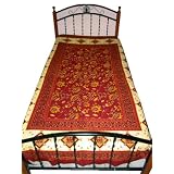Maroon Floral Print Indian Bedding Cotton Throw Twin Sized Bedsheet