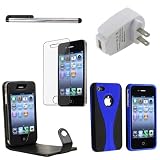 5 Accessory Bundle for apple® iphone® 4 4S AT&T Verizon Leather+Case+Charger+Film