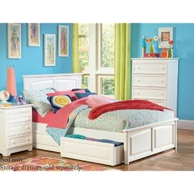 Twin Size Platform Bed with Raised Panel Footboard White Finish