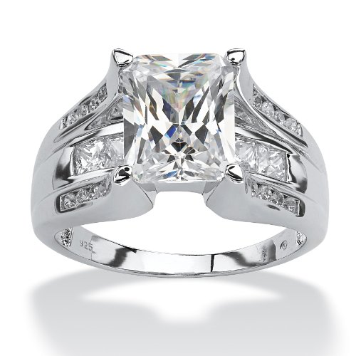 4.85 TCW Emerald-Cut Cubic Zirconia Ring in Platinum over Sterling Silver