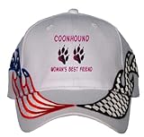 COONHOUND WOMAN'S BEST FRIEND USA Flag / Checker Racing Hat / Baseball Cap
