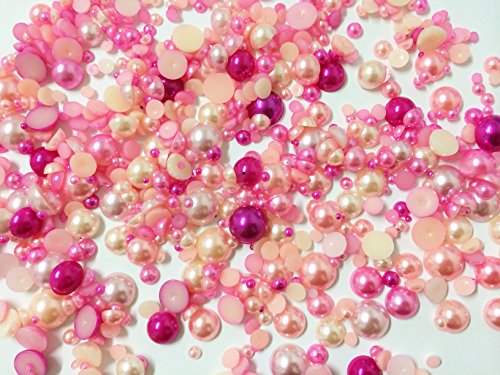 PEPPERLONELY Brand 50 Grams (Apprx 1200PC + ) Shades of Pink Mixed Size Acrylic Cabochons Flat Back Pearls