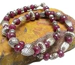 Ruby Necklace 01 Beaded Silver Gemstone Faceted Red Pink Crystal 18