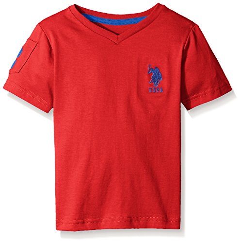 U.S. Polo Assn. Big Boys' Solid V-neck T-shirt with Large Embroidered Logo, Red Heather, 14/16