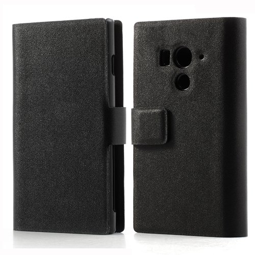 Smays Wallet Genuine Leather Case Cover for Sony Xperia Acro S LT26w (Black)