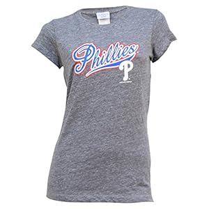 Women's MLB Heather Grey Blended Crew Neck T-Shirt (Philadelphia Phillies, Small)