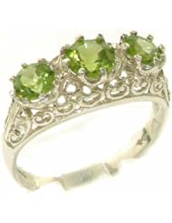 Solid 925 Sterling Silver Genuine Natural Peridot English Filigree Trilogy Ring - Finger Sizes 4 to 12 Available