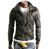 Doublju Mens Casual Windbreaker Jacket (Asian "M"/US "S"/Khaki)