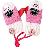 (eones) 手袋 ベビー キッズ 子供 ニット ミトン ゆきだるま 紐付き おでかけ用 あったか 防寒 全5色 (ピンク)