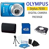 Olympus Stylus 7030 Digital Camera (Blue) with Premium Case, 4gb Sdhc Memor ....