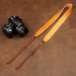 Light Yellow Handmade Wide Real Leather Camera Shoulder Neck Strap 2293