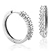 14k White Gold Circle Hoop Huggies Diamond title=