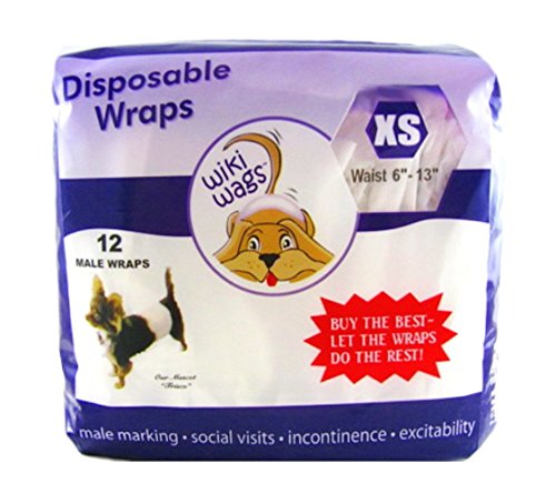 Wiki Wags Brand 12 Extra Small Disposable Male Dog Wraps (Waist 6