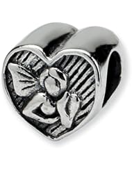 Sterling Silver Reflection Beads Collection Angel Heart Bead Charm 4mm Hole (fits 3mm European Style Charm Bracelets)