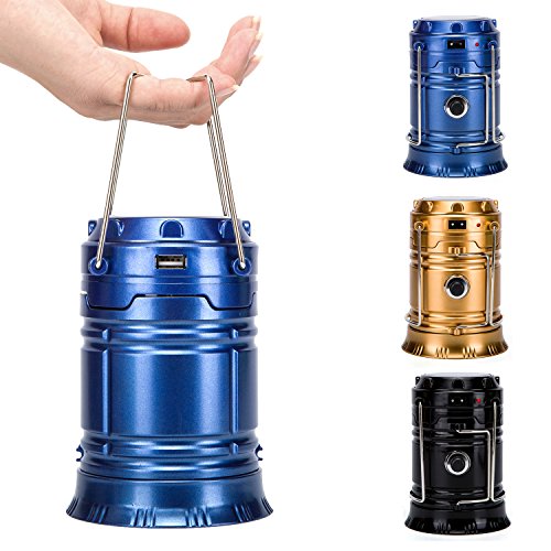 WOBAOS Camping Lanterns-Solar Flashlights -LED Camp lantern-Portable Outdoor Water Resistant Ultra Bright Rechargeable Lanterns（Golden,Black,Blue)