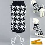 Pet Sweater Knitwear for Dogs & Cats Elegant Warm Knitted Turtleneck Houndstooth (Black & White, XL)