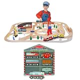 Melissa & Doug Deluxe Wooden Railway Set with 8 Piece Wooden Train Cars Set