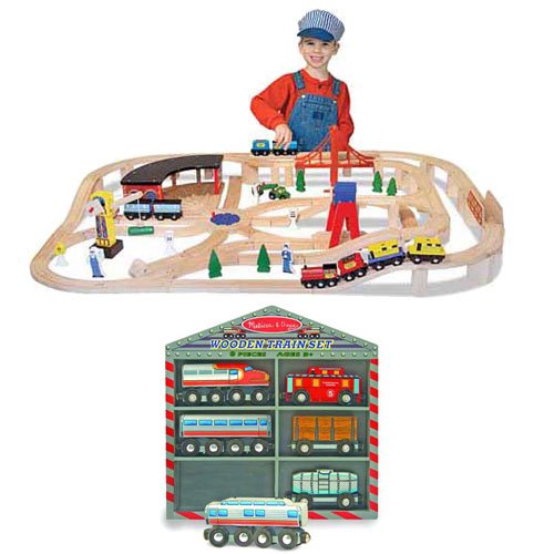 Melissa & Doug Deluxe Wooden Railway Set with 8 Piece Wooden Train Cars Set