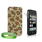 Apple iphone 4 Accessories Kit: Classic Cheetah Animal Print Rhinestone Design Hard Snap On Crystal Case + Custom Cut Full Body iPhone 4 Screen Protector ( Front and Back ) + VG Live * Laugh * Love Wrist Band!!!