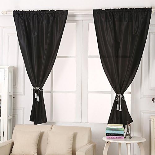 Leemall Solid Thermal Insulated Window Blackout Curtain Drape for Living Room Bedroom (39.37"x55", black)