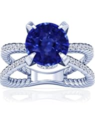 Platinum Round Cut Blue Sapphire Ring With Sidestones